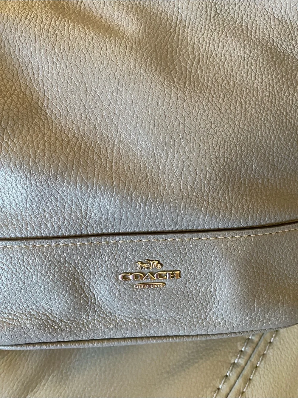 Coach Pebble Leather Crossbody Bag in Gray with Chain-Accent Strap